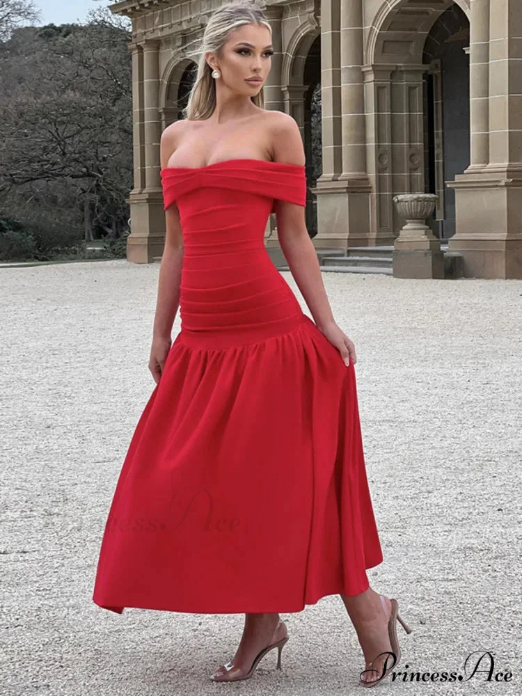 Stylish Folded A-line Maxi Holiday Dress - Image 2
