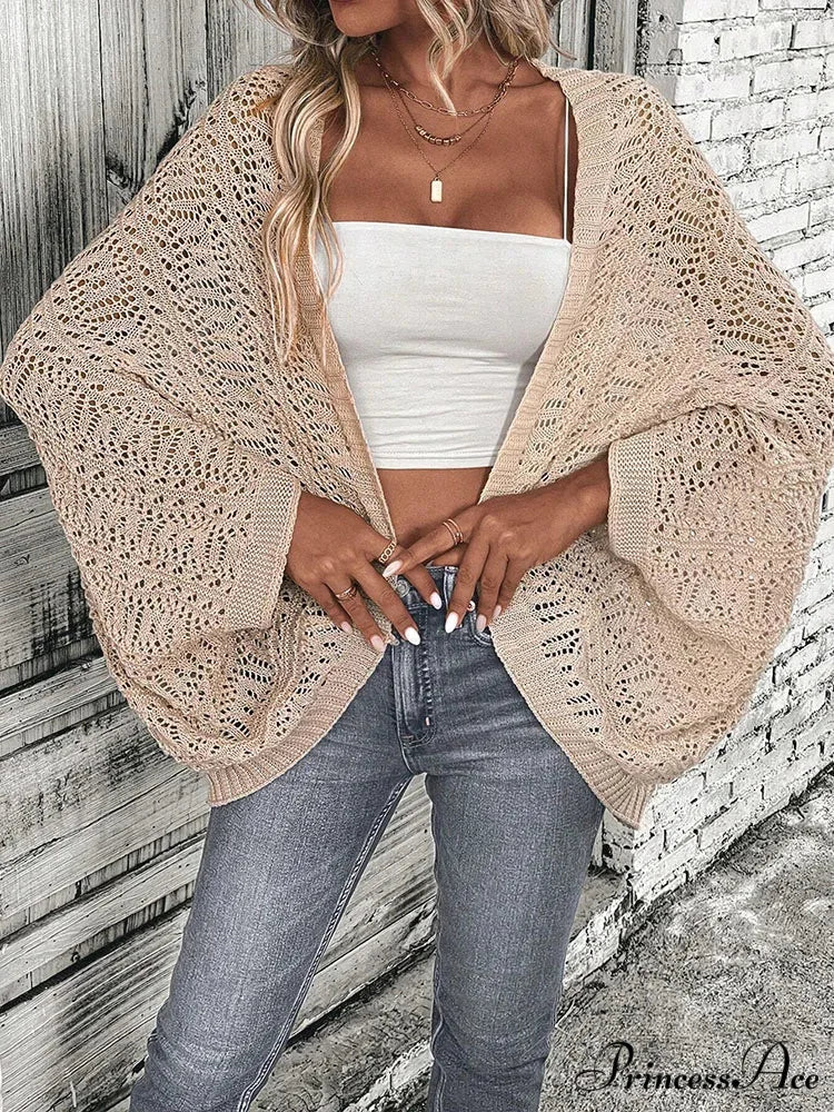 Stylish Front Open Batwing Sleeve Relaxed Knit Cardigan - Image 3
