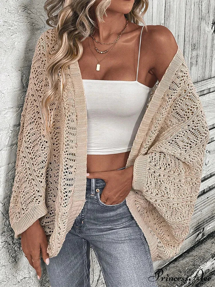 Stylish Front Open Batwing Sleeve Relaxed Knit Cardigan - Image 5