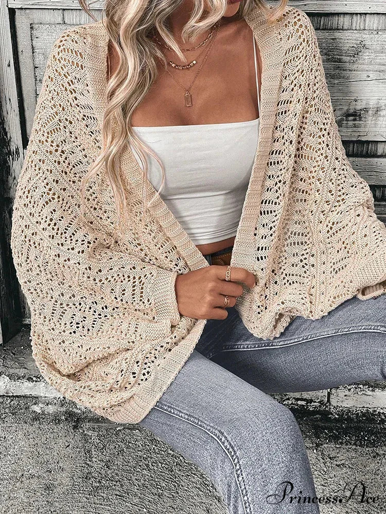 Stylish Front Open Batwing Sleeve Relaxed Knit Cardigan - Image 6