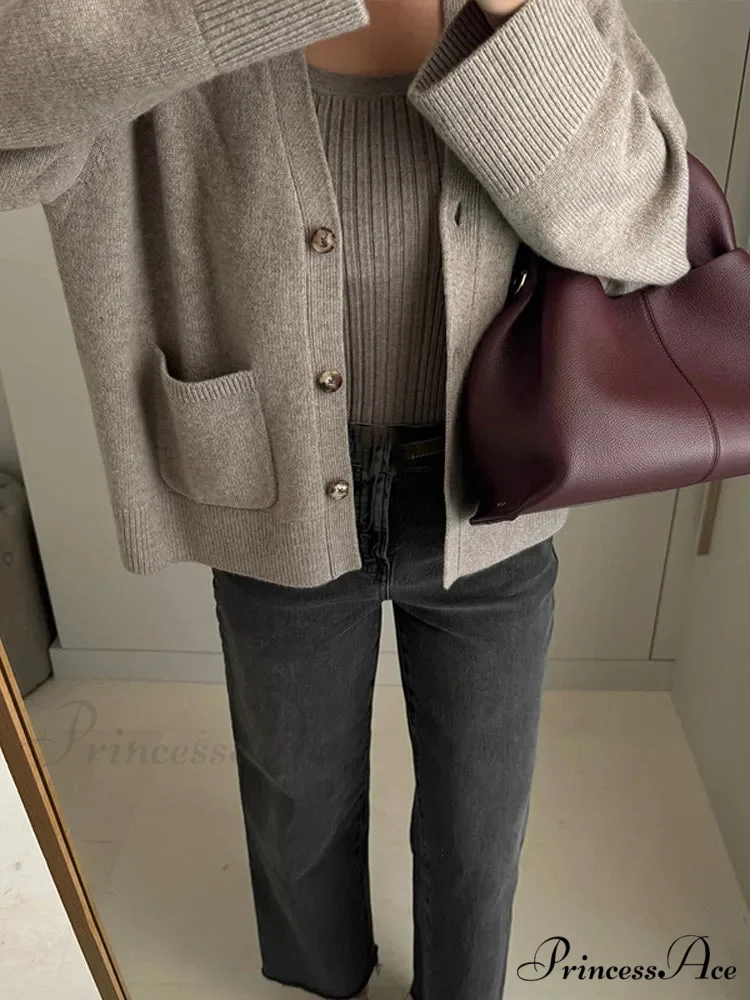 Stylish Grey Single Buttoned V-neck Cardigan - Image 2