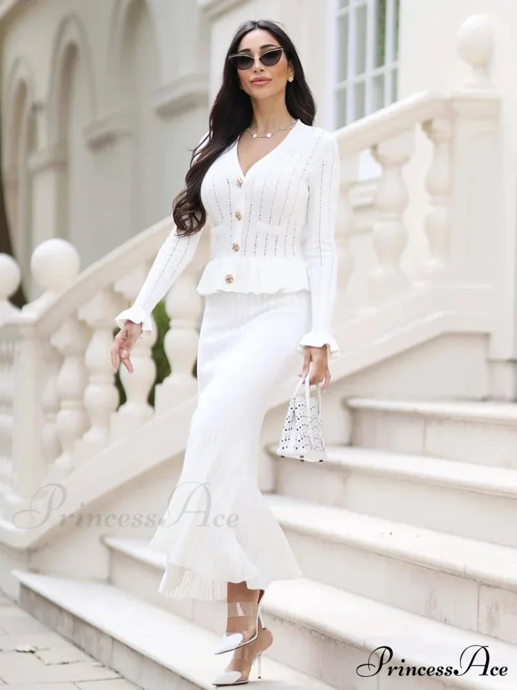 Stylish Knitted Coordinating Extended Workplace Duo Set - Image 4