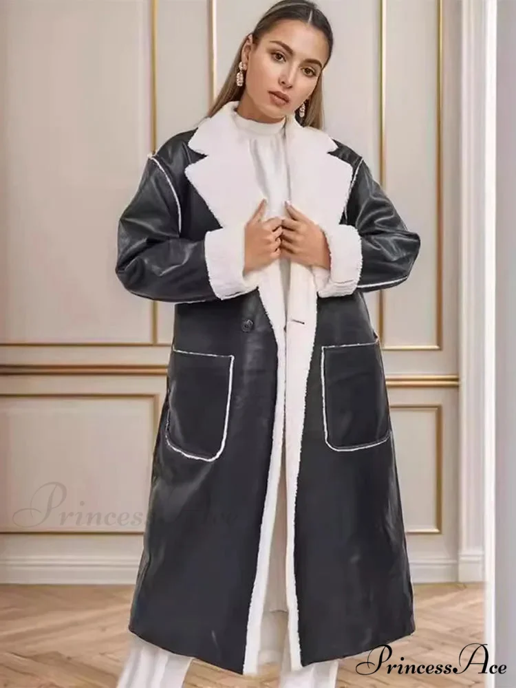 Stylish Lamb Wool Faux Leather Belted Overcoat - Image 2