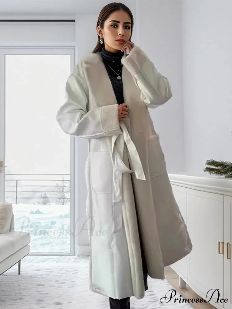 Stylish Lamb Wool Faux Leather Belted Overcoat - Image 4