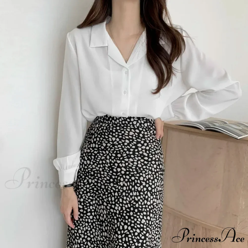 Stylish Lantern Sleeve Suit Collar Baggy Office Blouse - Image 2