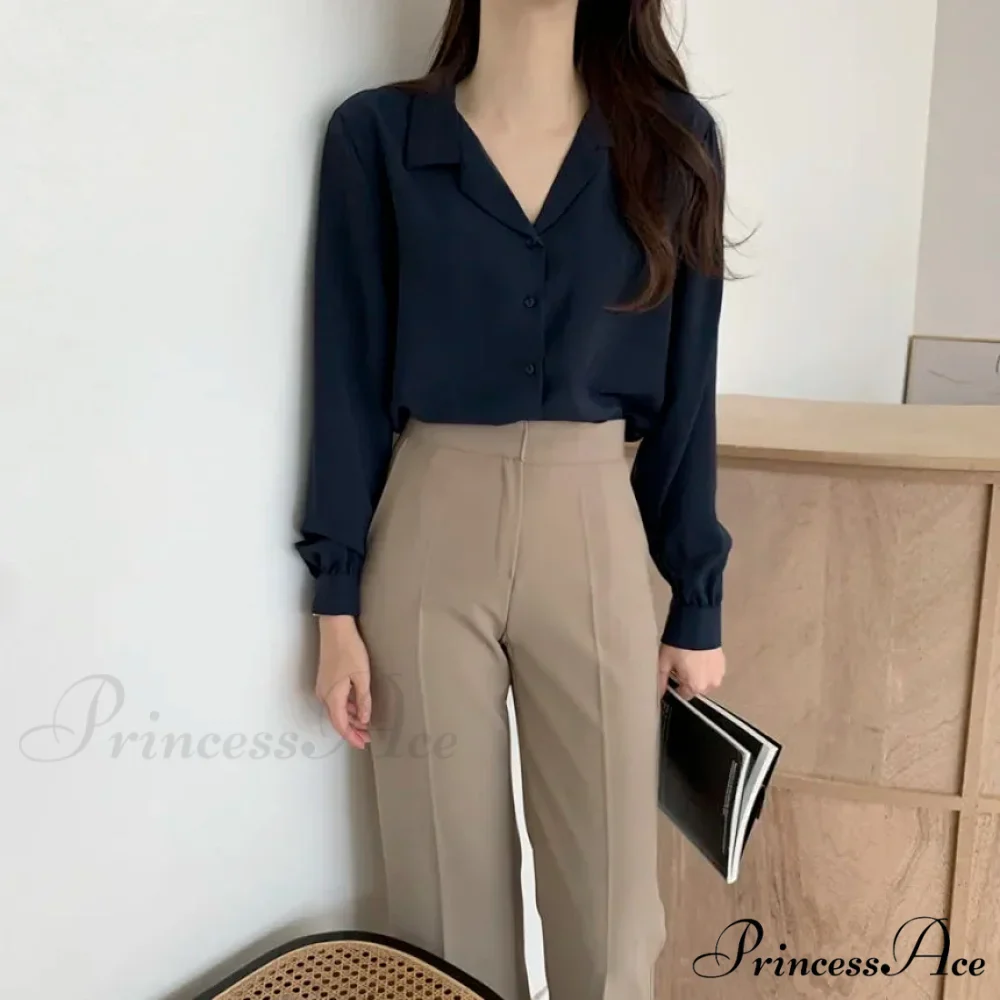 Stylish Lantern Sleeve Suit Collar Baggy Office Blouse - Image 5