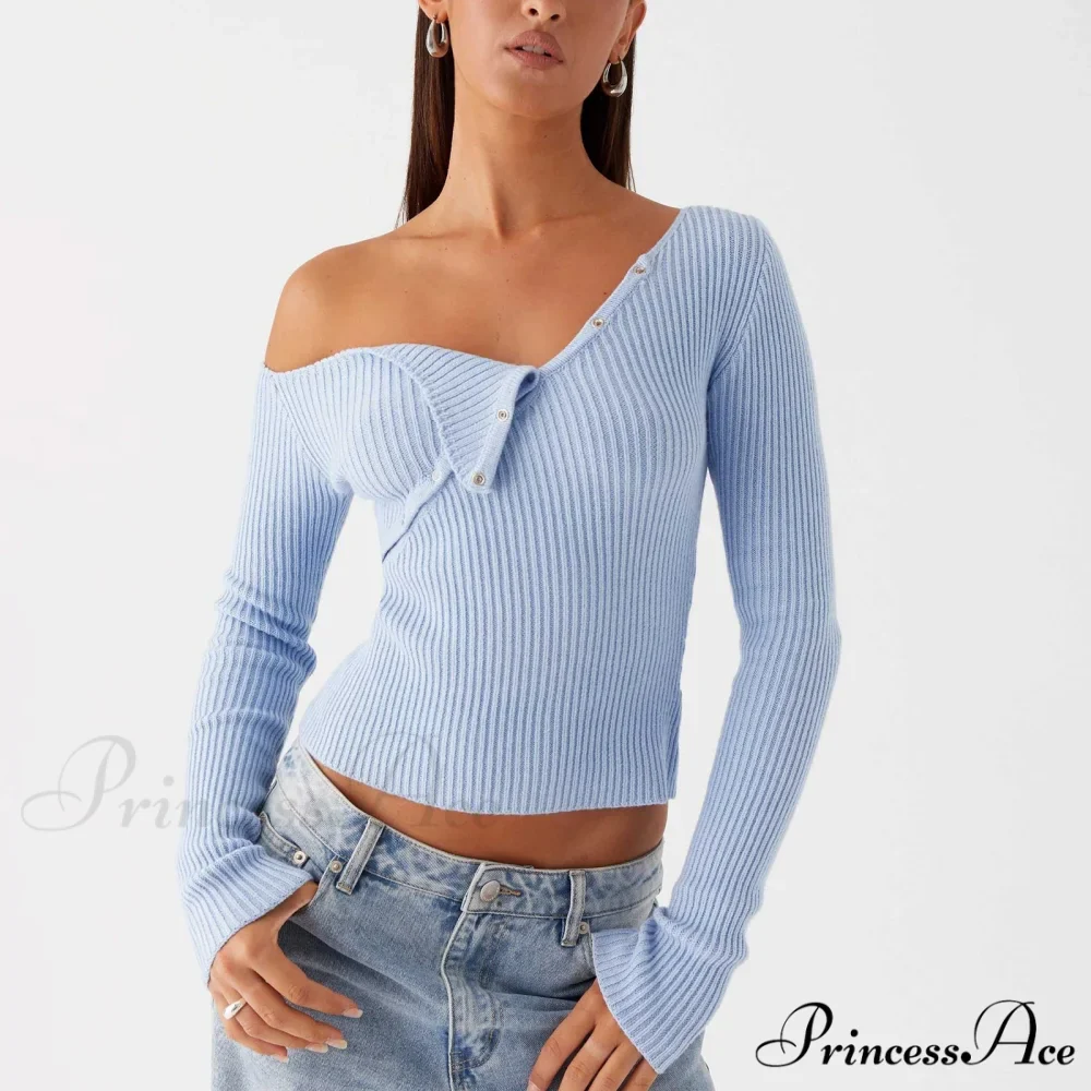 Stylish Off Shoulder Ribbed Solid Crop Fitted Knit Top - Image 2