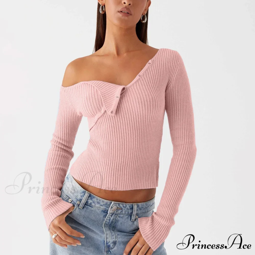 Stylish Off Shoulder Ribbed Solid Crop Fitted Knit Top - Image 3