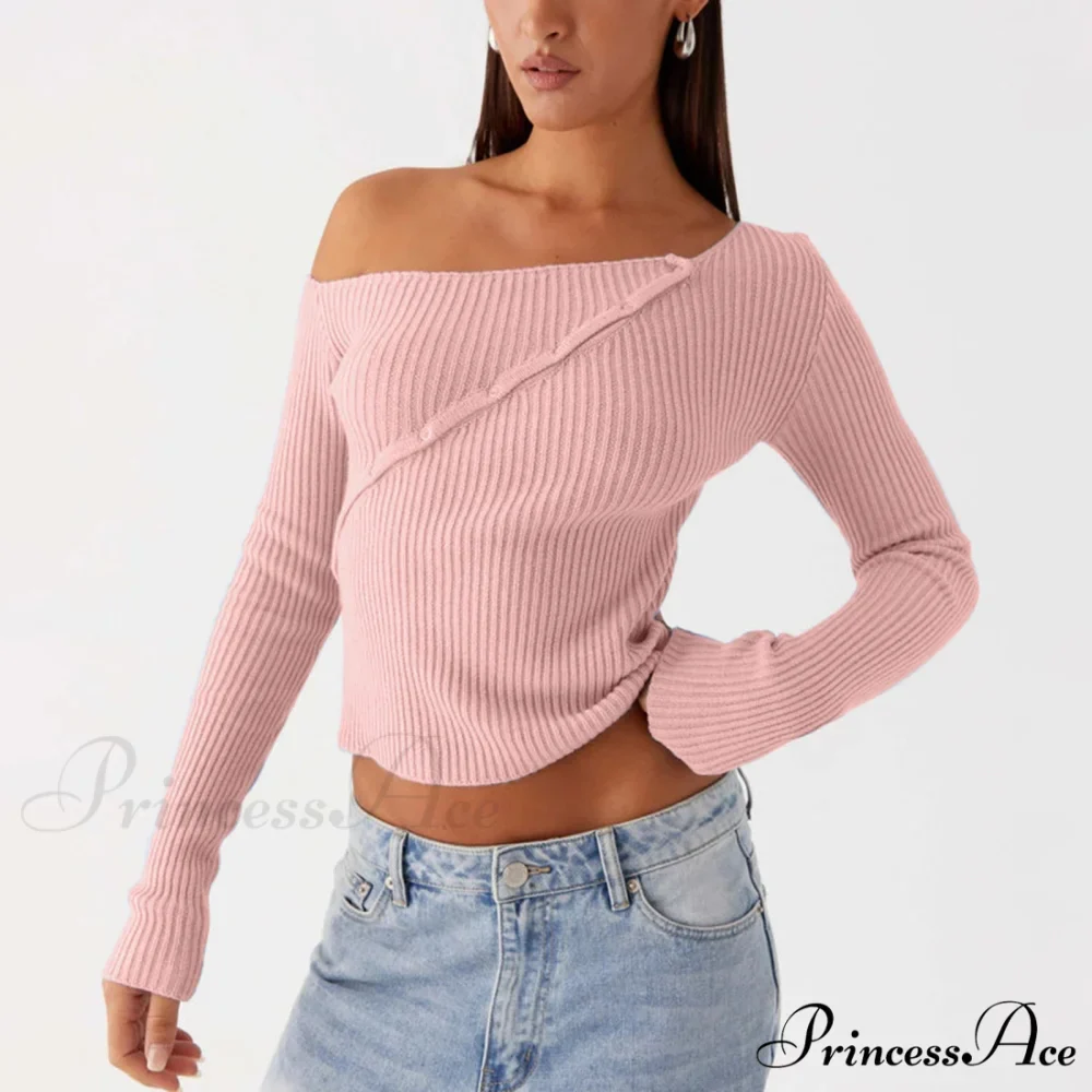 Stylish Off Shoulder Ribbed Solid Crop Fitted Knit Top - Image 4