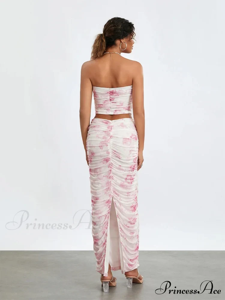 Stylish Off-Shoulder Tube Top Wrap Long Floral Skirt Set - Image 6