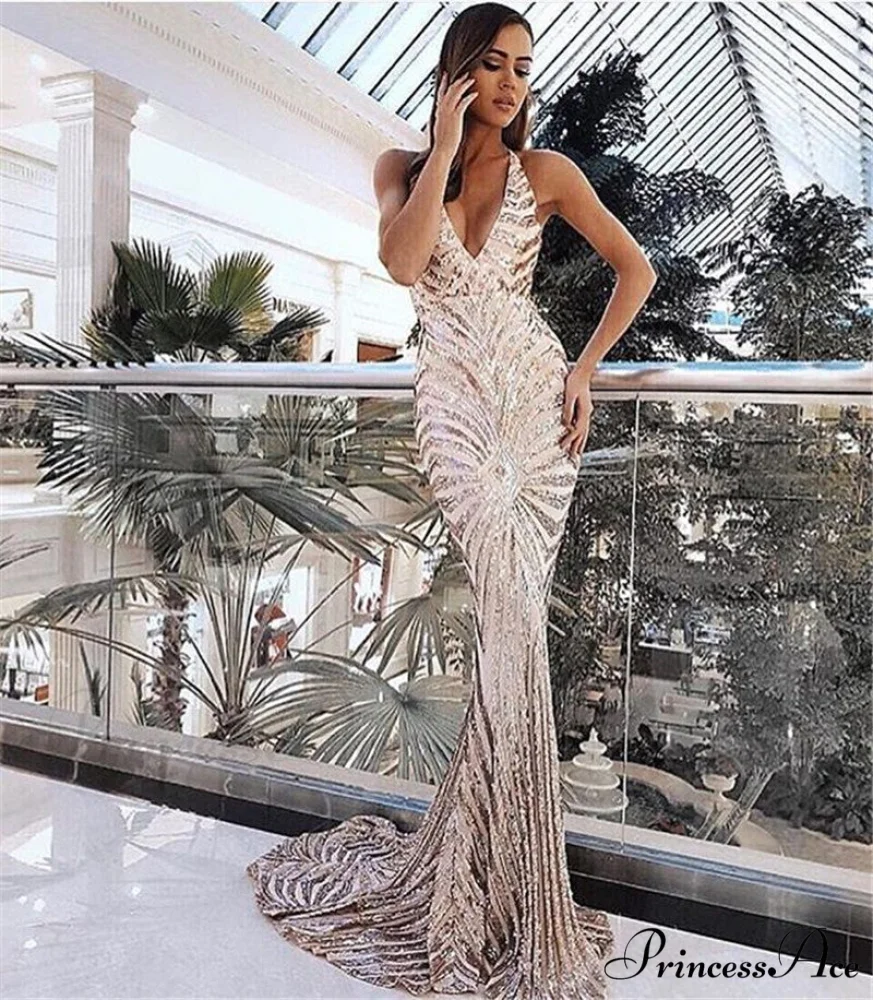 Stylish Open-Backed Lace Sequin Prom Gown - Image 5