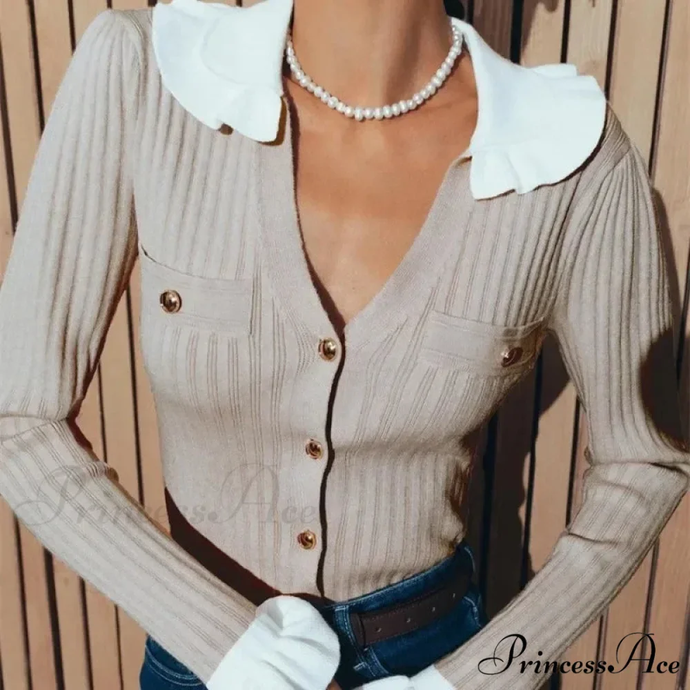 Stylish Patchwork Frill Long Sleeve Cardigan - Image 8