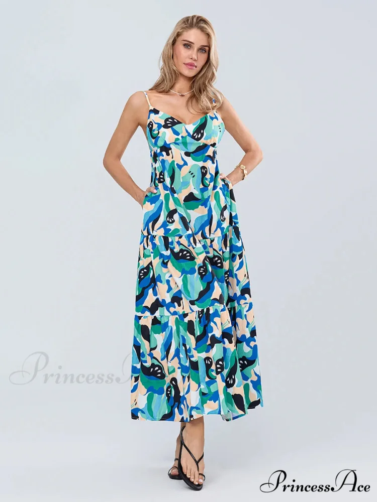 Stylish Pattern Spaghetti Strap Open-Back Sweetheart Flowy Cami Floral Dress - Image 3