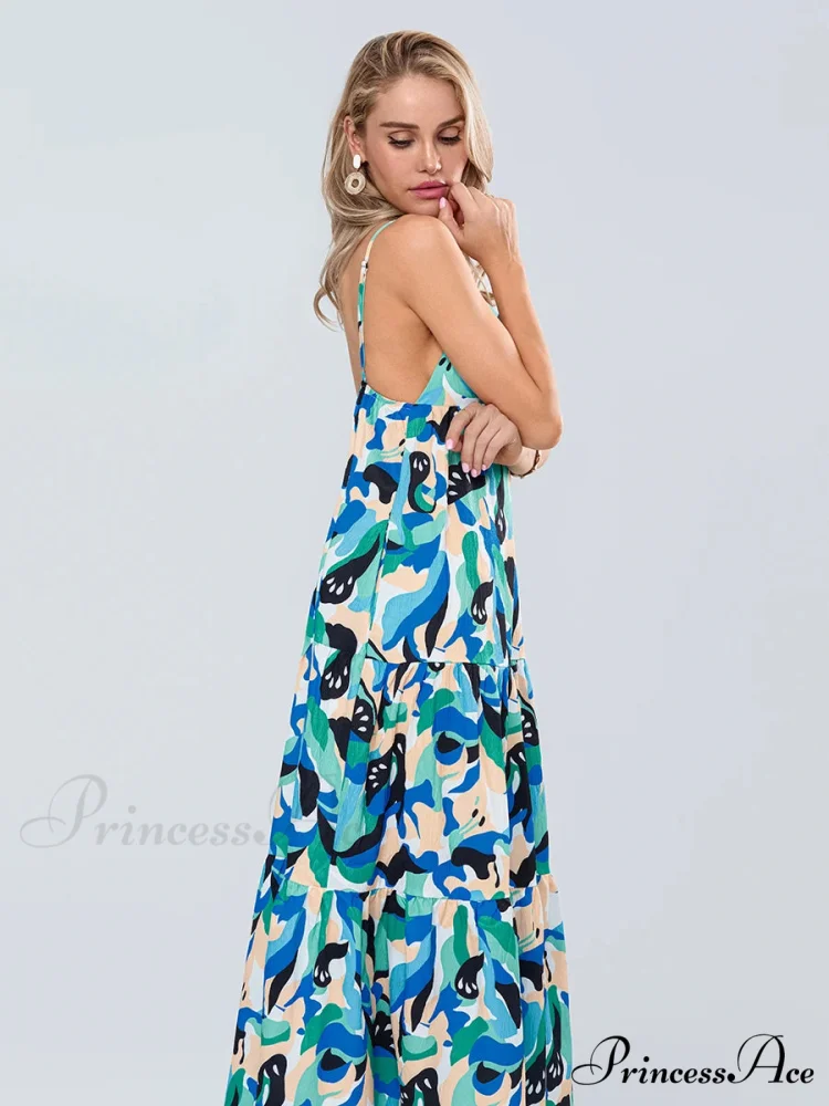Stylish Pattern Spaghetti Strap Open-Back Sweetheart Flowy Cami Floral Dress - Image 4