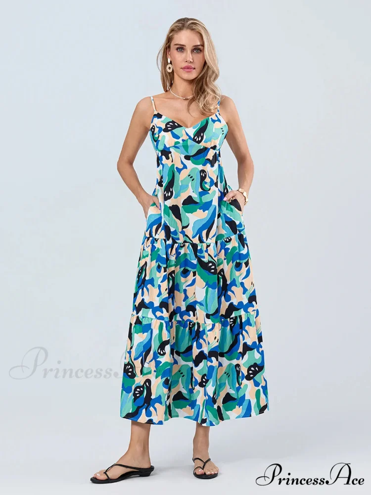 Stylish Pattern Spaghetti Strap Open-Back Sweetheart Flowy Cami Floral Dress - Image 5