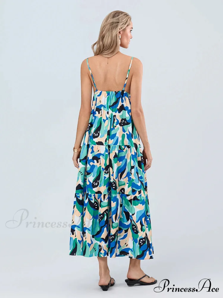 Stylish Pattern Spaghetti Strap Open-Back Sweetheart Flowy Cami Floral Dress - Image 6