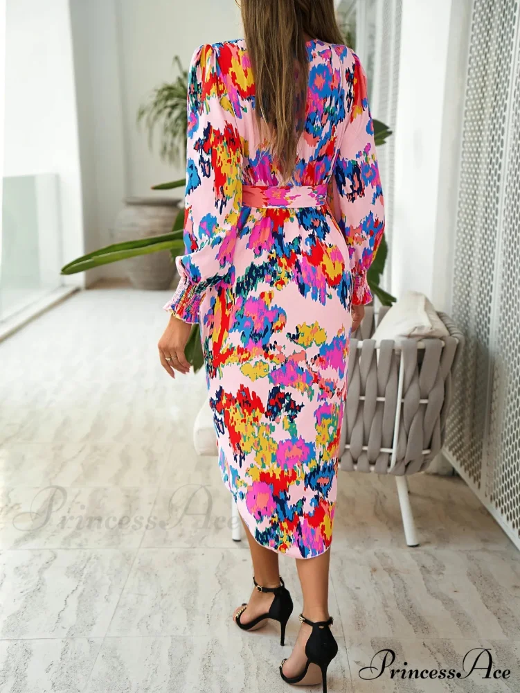 Stylish Plunging Neckline Long Bohemian Printed Dress - Image 6