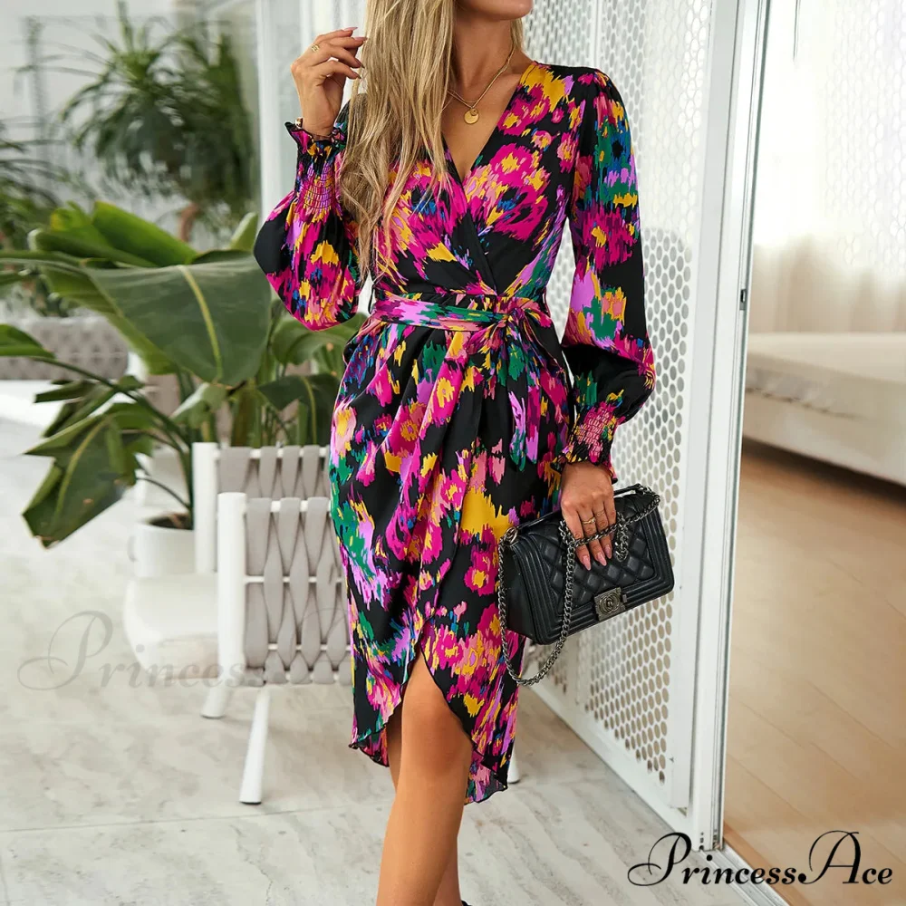 Stylish Plunging Neckline Long Bohemian Printed Dress - Image 7