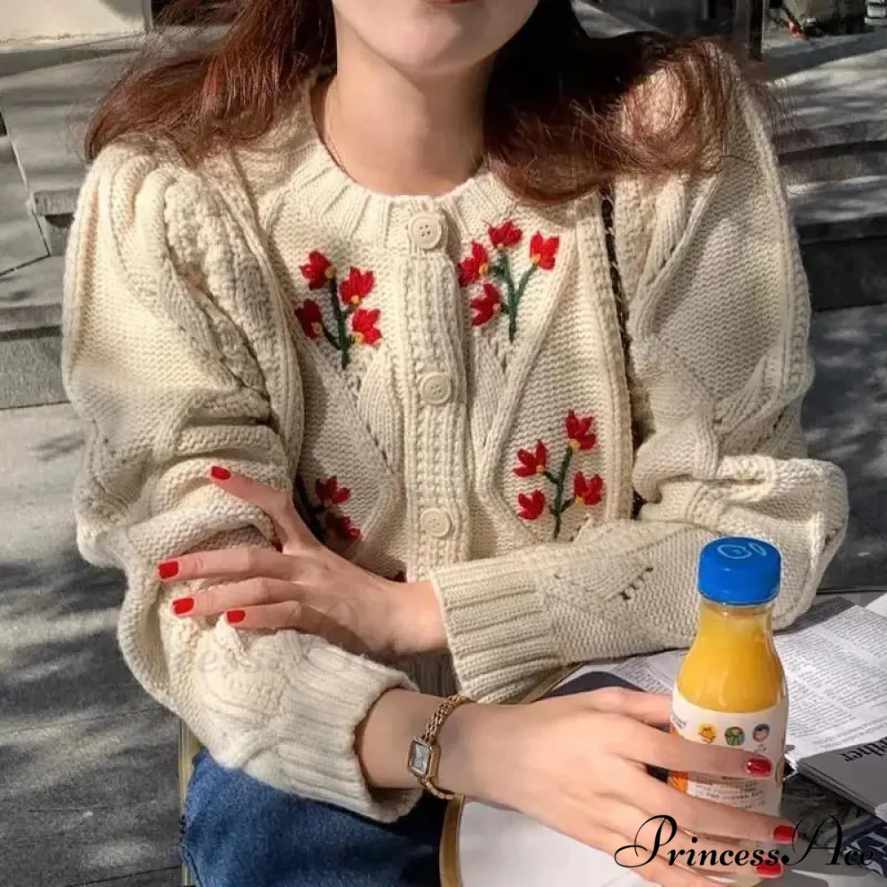 Stylish Print Solo Buttoned Knit Cardigan - Image 2