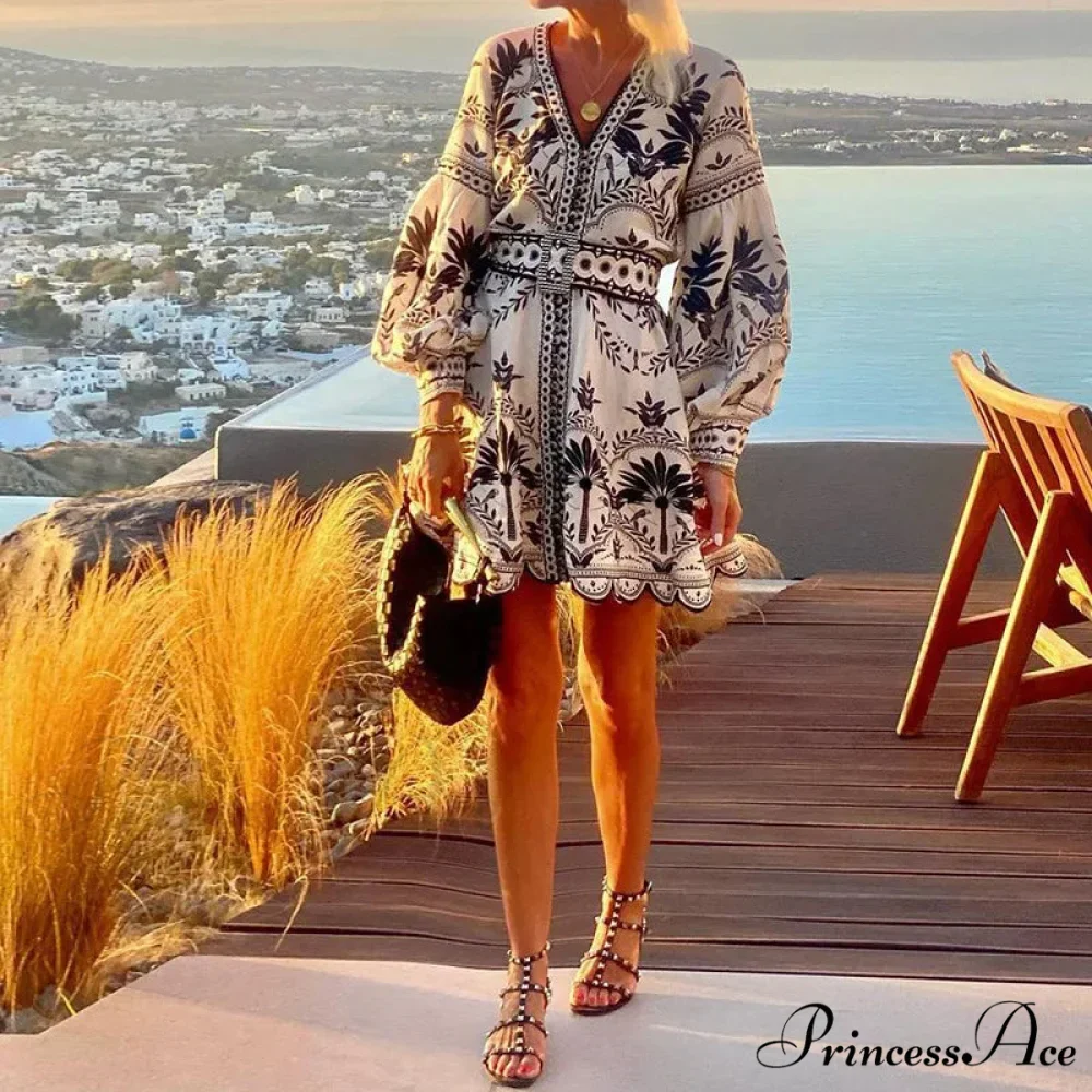 Stylish Print V-neck A-line Boho Dress - Image 3