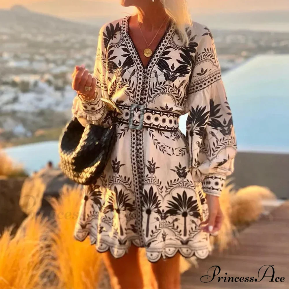 Stylish Print V-neck A-line Boho Dress - Image 4