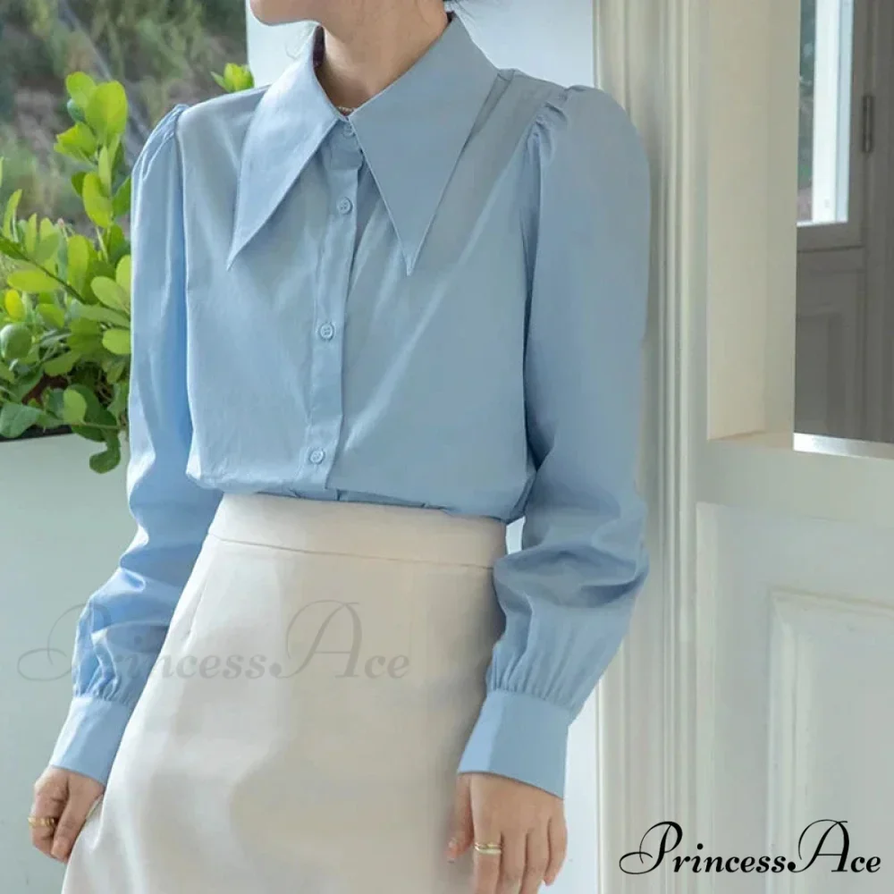 Stylish Puff Sleeve Folded Collar White Blouse - Image 6