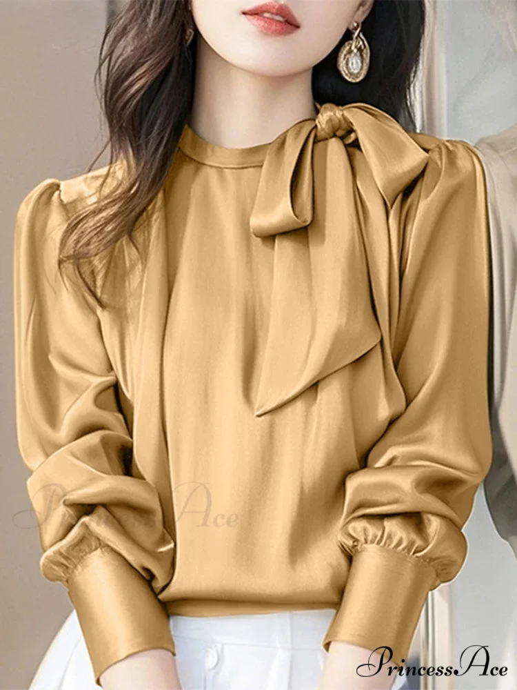 Stylish Silk Bowtie Collar Blouse Work Blouse - Image 2