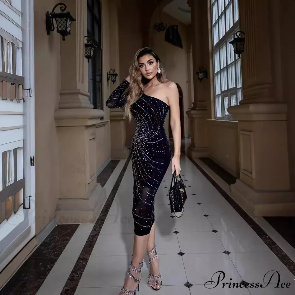 Stylish Single-Shoulder Crystal Slimming Gown Prom Gown - Image 2