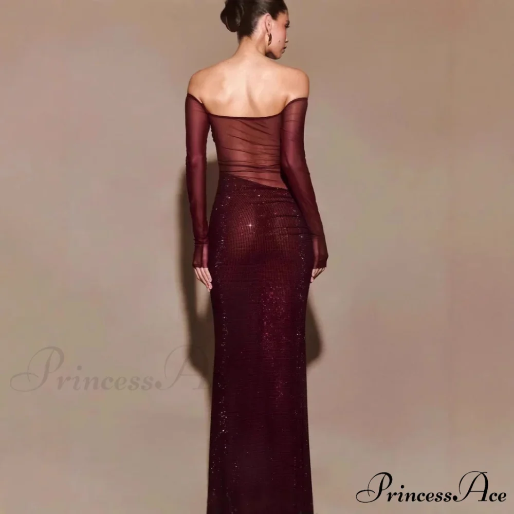 Stylish Single-Shoulder Sparkling Fitted Prom Gown - Image 3
