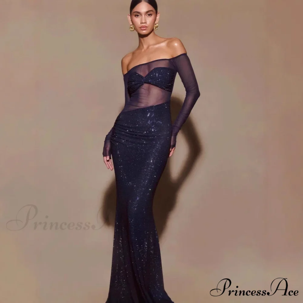 Stylish Single-Shoulder Sparkling Fitted Prom Gown - Image 5