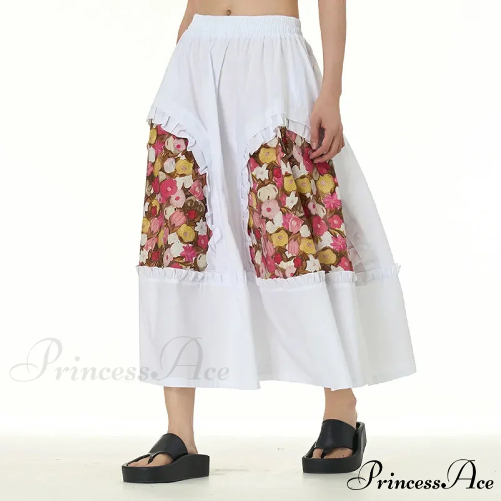Stylish Skirts All Paired Cotton Romantic Maxi High Waist Frilled - Image 3