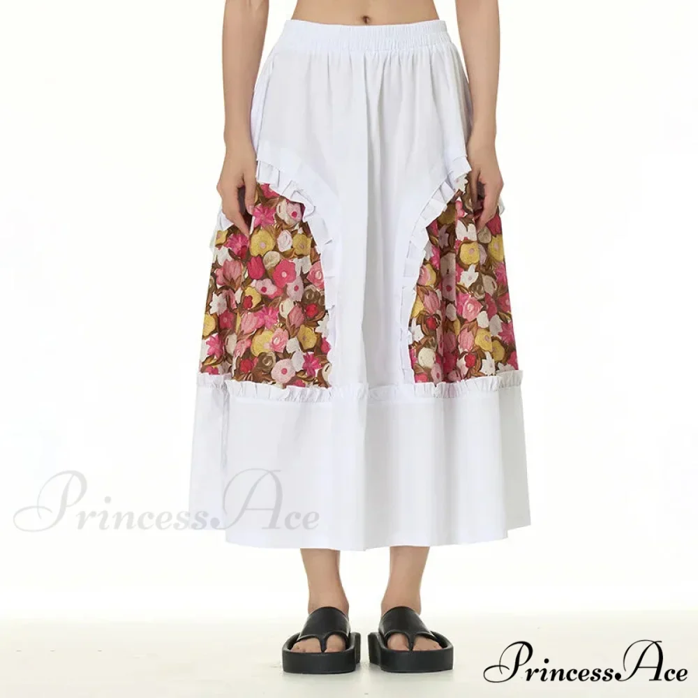 Stylish Skirts All Paired Cotton Romantic Maxi High Waist Frilled - Image 5