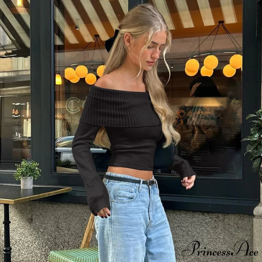 Stylish Slash-neck Ribbed Crop Top Sweater - Image 5