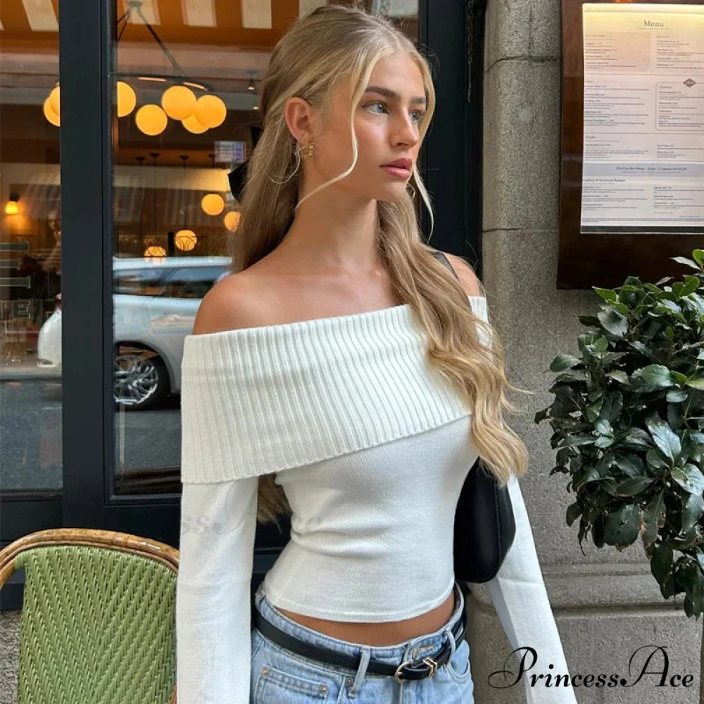 Stylish Slash-neck Ribbed Crop Top Sweater - Image 7