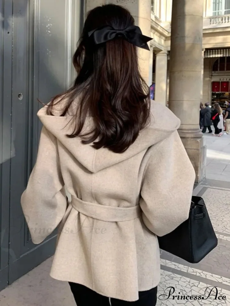 Stylish Tan Woolen Hooded Overcoat - Image 4
