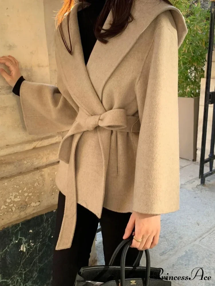 Stylish Tan Woolen Hooded Overcoat - Image 7