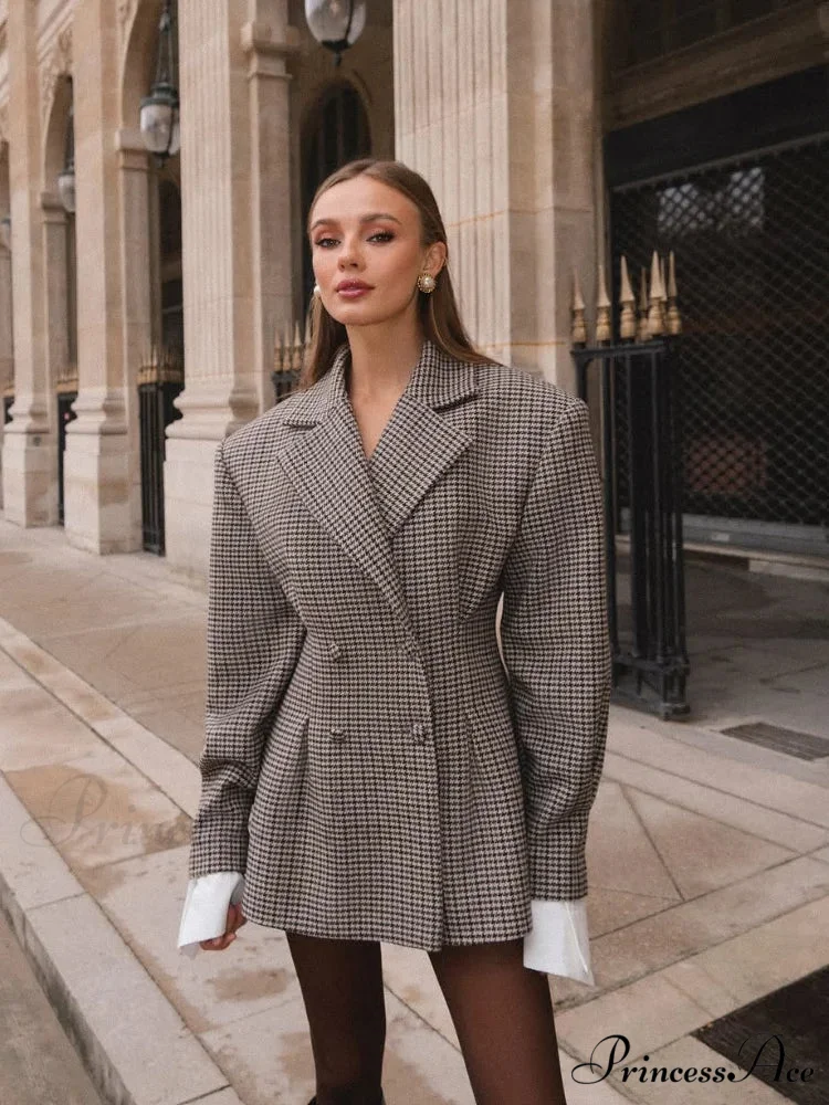 Stylish Tartan Printed Lapel Coat - Image 6