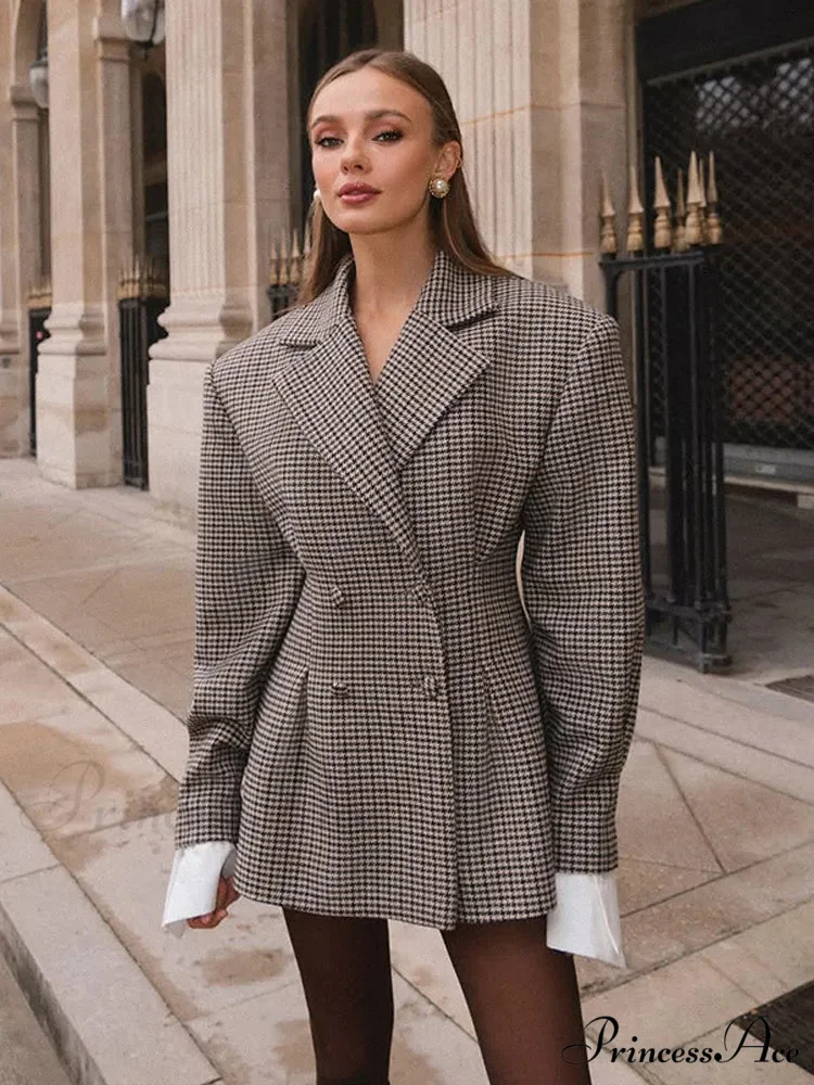 Stylish Tartan Slim Suit Lapel Coat - Image 5