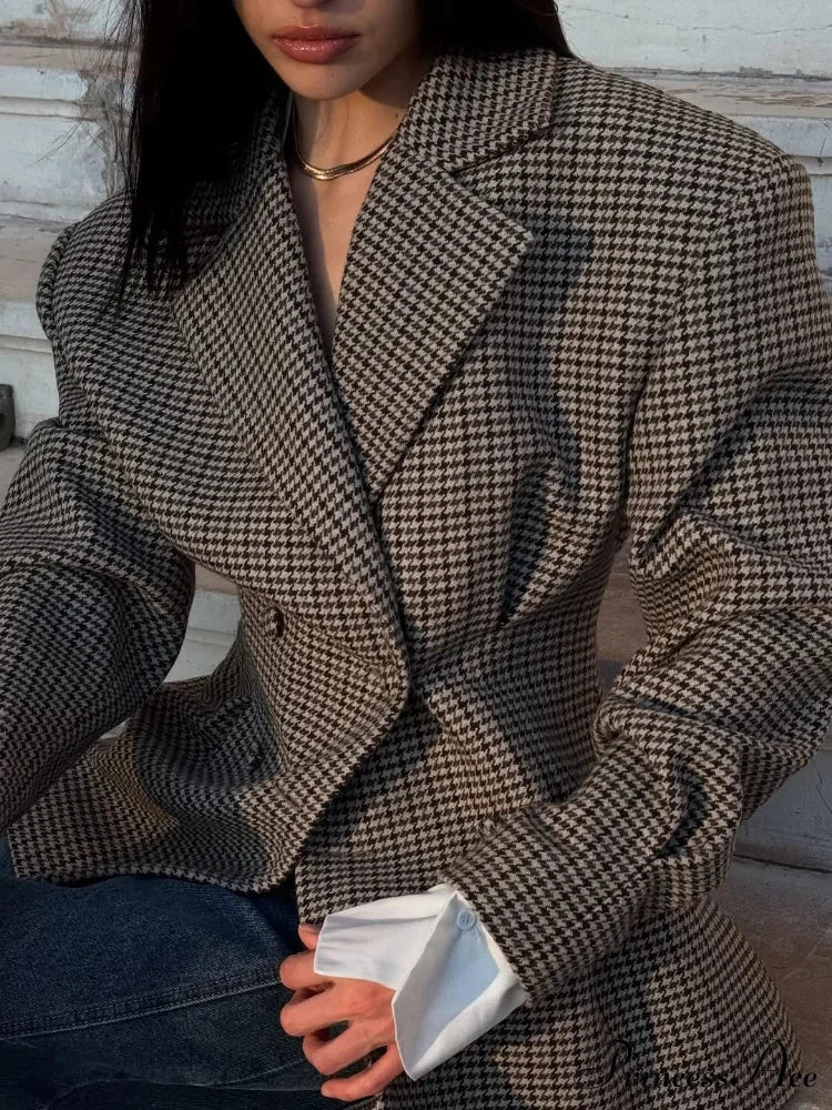 Stylish Tartan Slim Suit Lapel Coat - Image 6