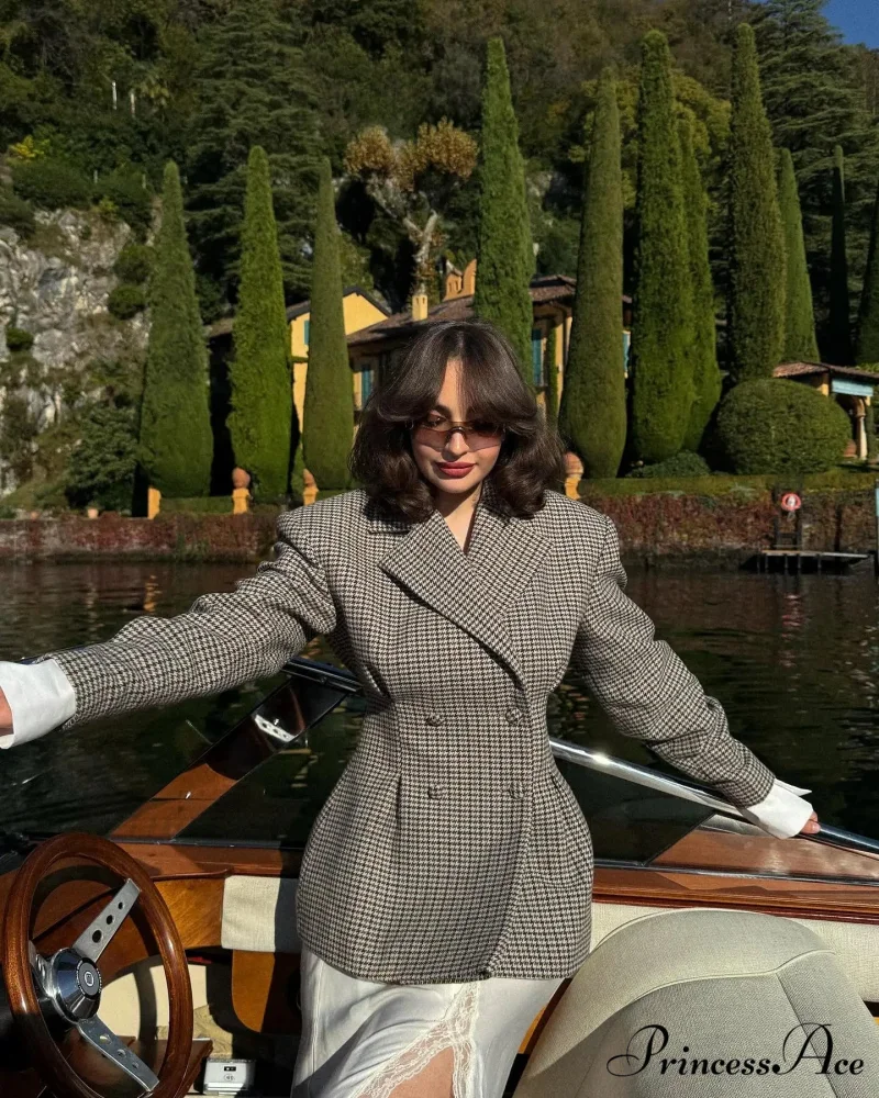 Stylish Tartan Slim Suit Lapel Coat - Image 7