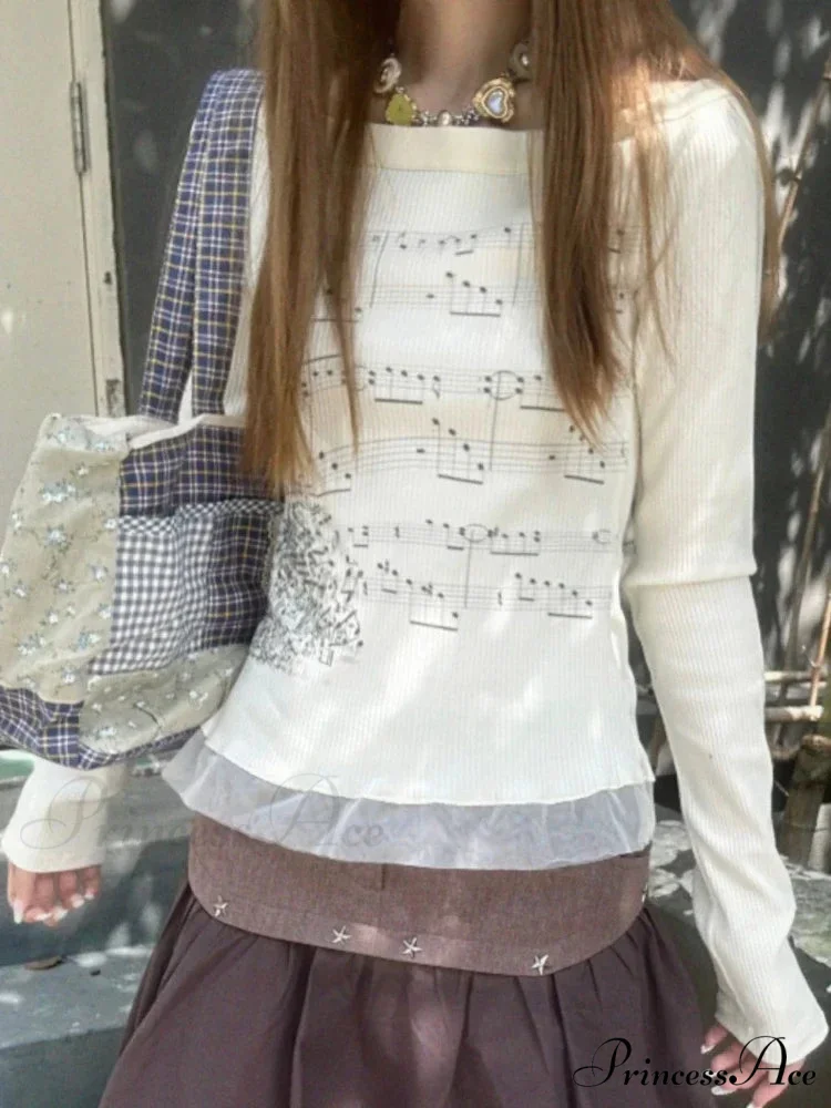 Stylish Trim Fit Versatile Grunge Lace Patch Knit Top - Image 3