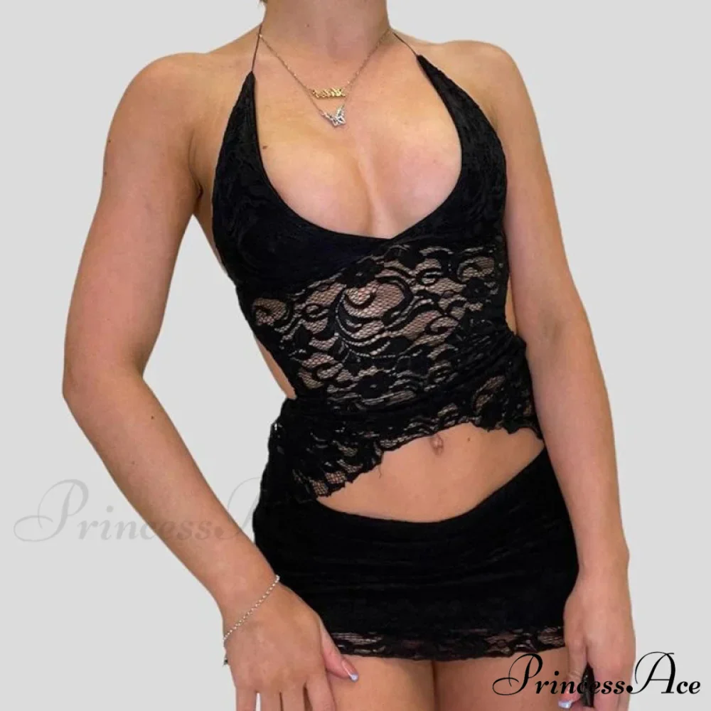 Stylish V Neck Halter Fasten Bandage Crop Top Mini Pencil Skirt Two Pieces Set - Image 5