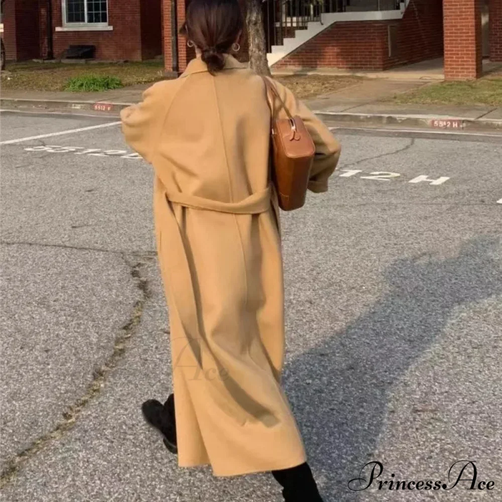 Stylish Woolen Cinched Long Overcoat - Image 2