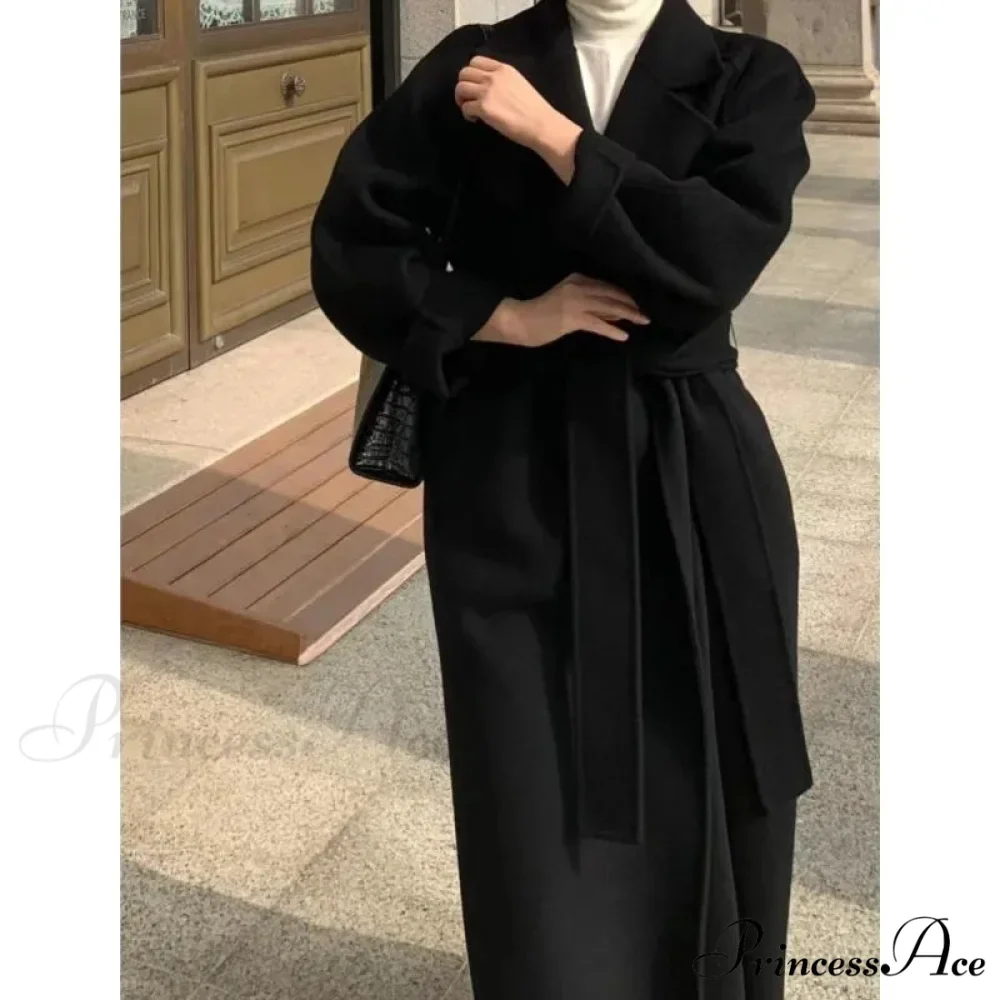 Stylish Woolen Cinched Long Overcoat - Image 3