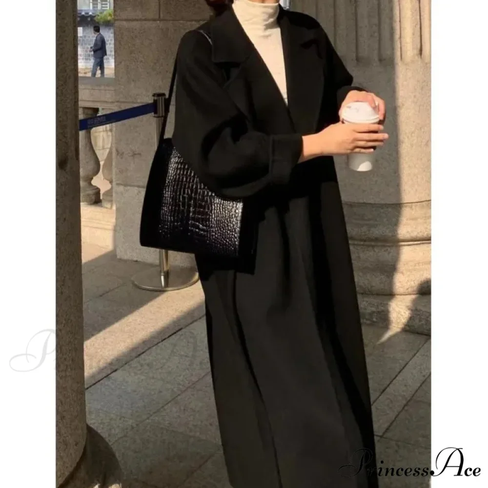Stylish Woolen Cinched Long Overcoat - Image 4
