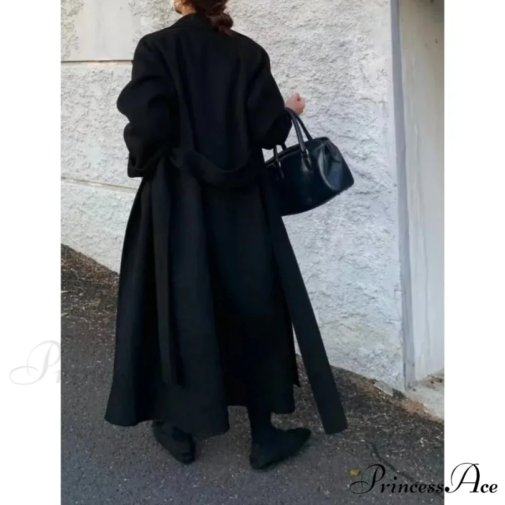 Stylish Woolen Cinched Long Overcoat - Image 5