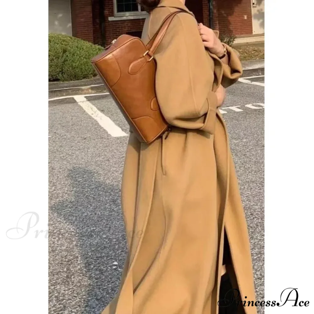 Stylish Woolen Cinched Long Overcoat - Image 6