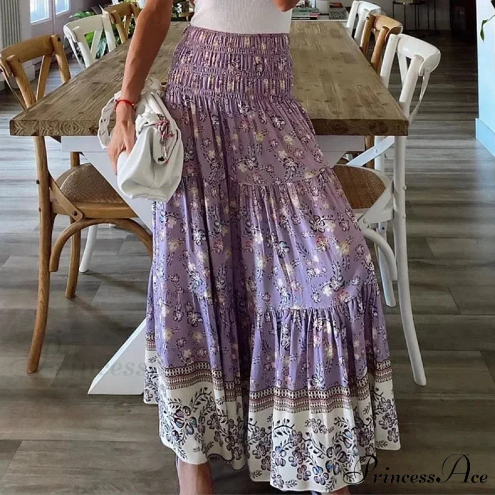 Summer Fresh Women's Printing Skirt Flexible High Waist Pleated Boho - Image 2