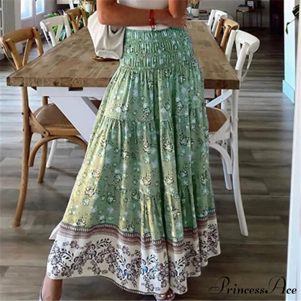 Summer Fresh Women's Printing Skirt Flexible High Waist Pleated Boho - Image 5