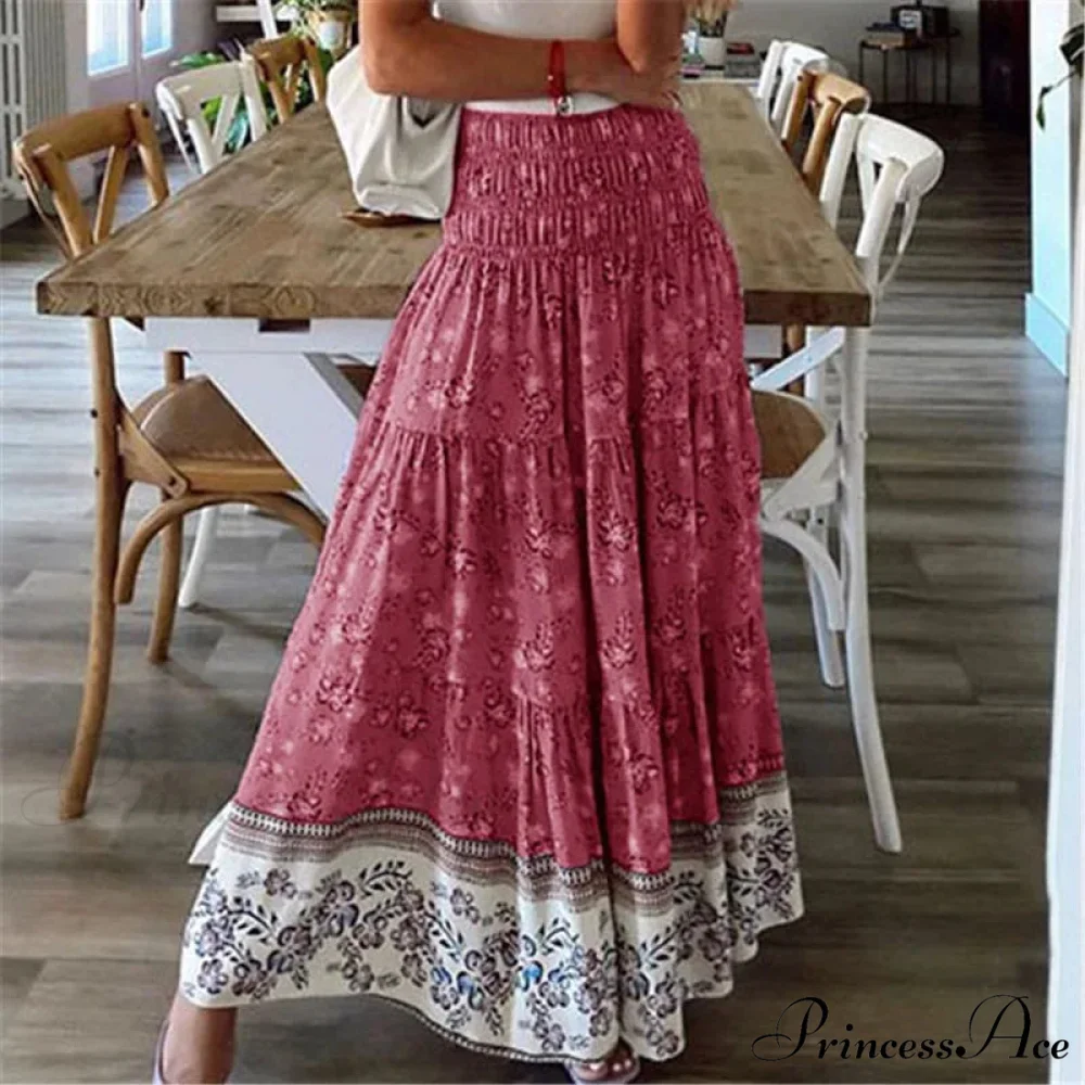 Summer Fresh Women's Printing Skirt Flexible High Waist Pleated Boho - Image 6